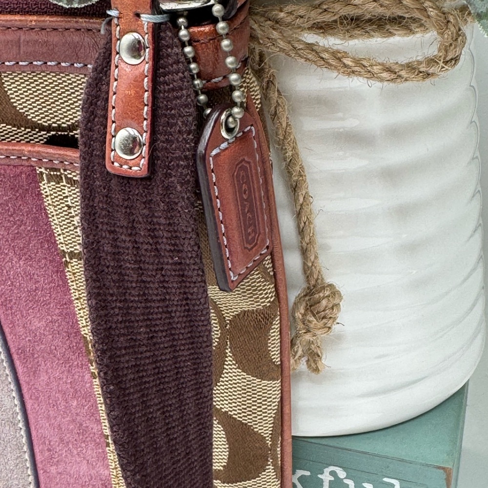 Coach Signature Stripe File Crossbody Bag Plum Lavender Suede - Picture 5 of 7